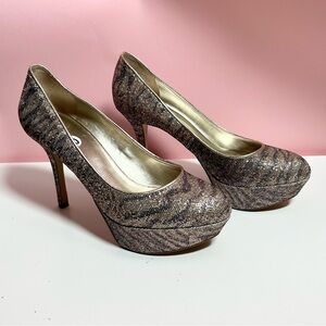 Vintage Y2K Mcbling glitter Nine West animal print clubbing party heels